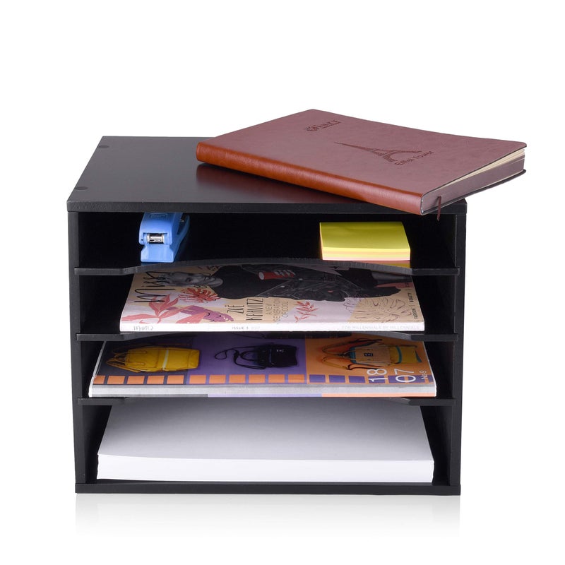 EMERIT Paper Organzier Wood Desktop Organizer Storage Letter Tray File Sorter with Adjustable Shelves for Home Office - Image 4